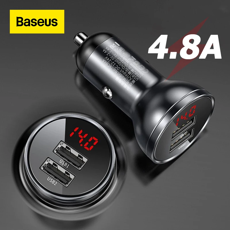 baseus alloy car charger dual usb fast charger 4 8a 24w quick charge for xiaomi samsung phone car charger free global shipping