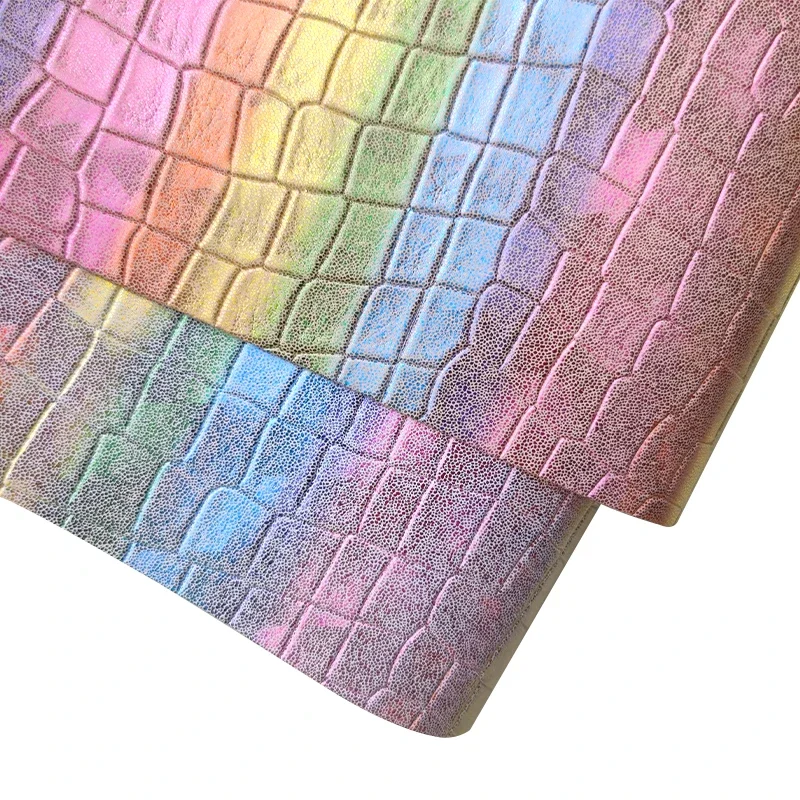 Радужная тисненая крокодиловая ткань из искусственной кожи 30x135 см рулон для