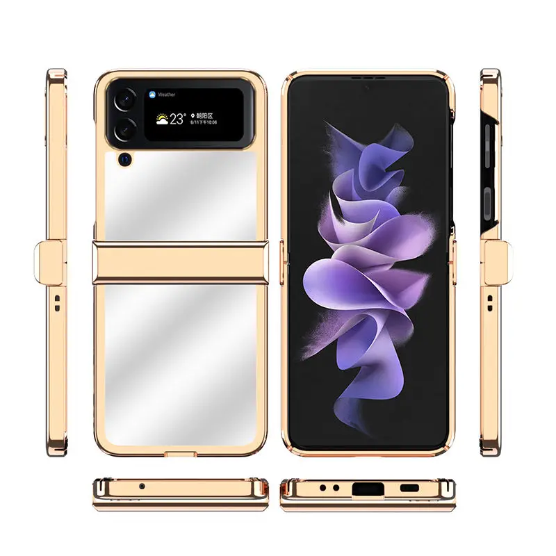 

Electroplating & Mirror 2 in 1 Folding Case for Samsung Galaxy Z Flip 4 5G Fashion All-inclusive Case Cover for Galaxy Z Flip 3