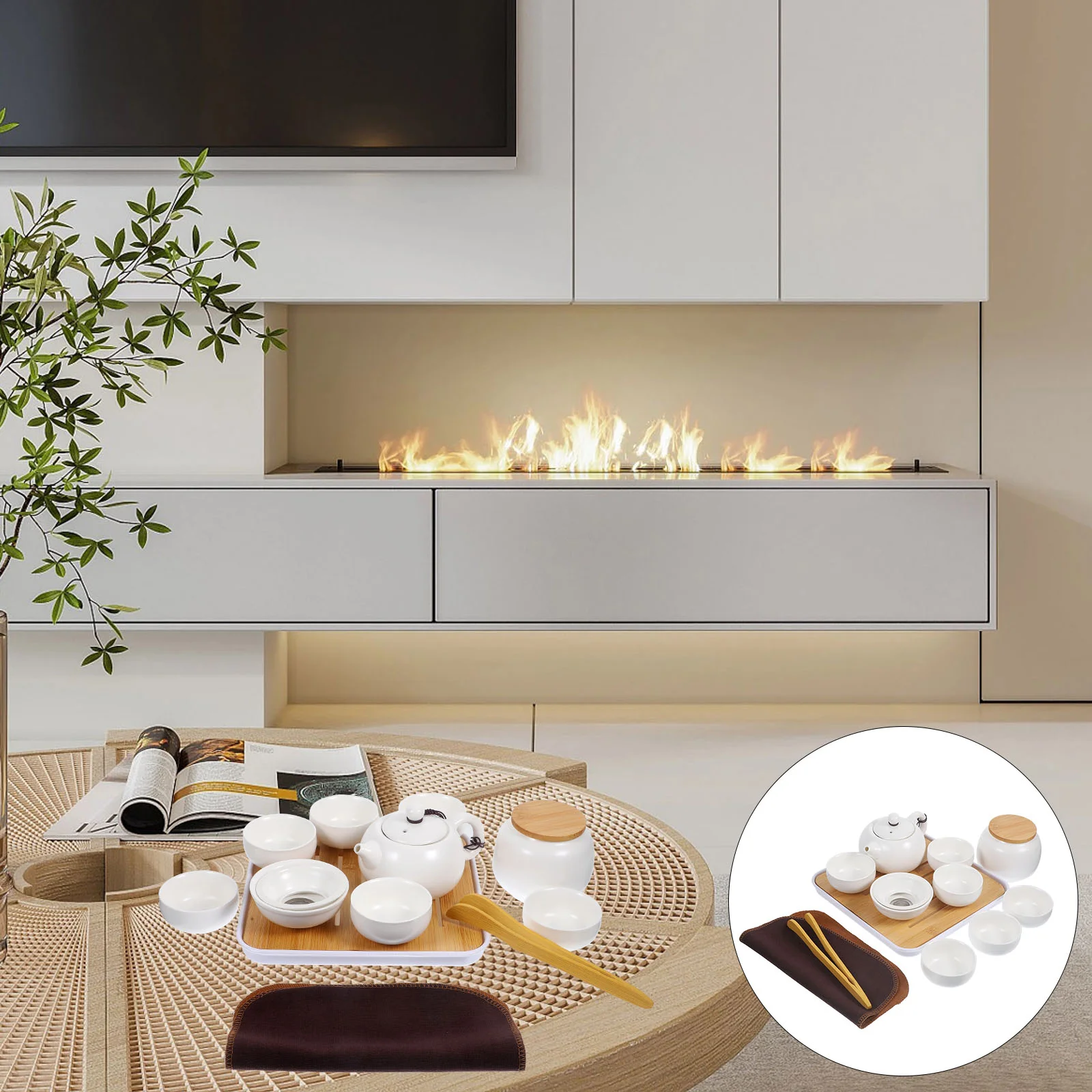 

Vintage Teapot Kung Fu Set Ceramic Travel Teacup Kit Bag Teaware Serving Portable Cups White Home