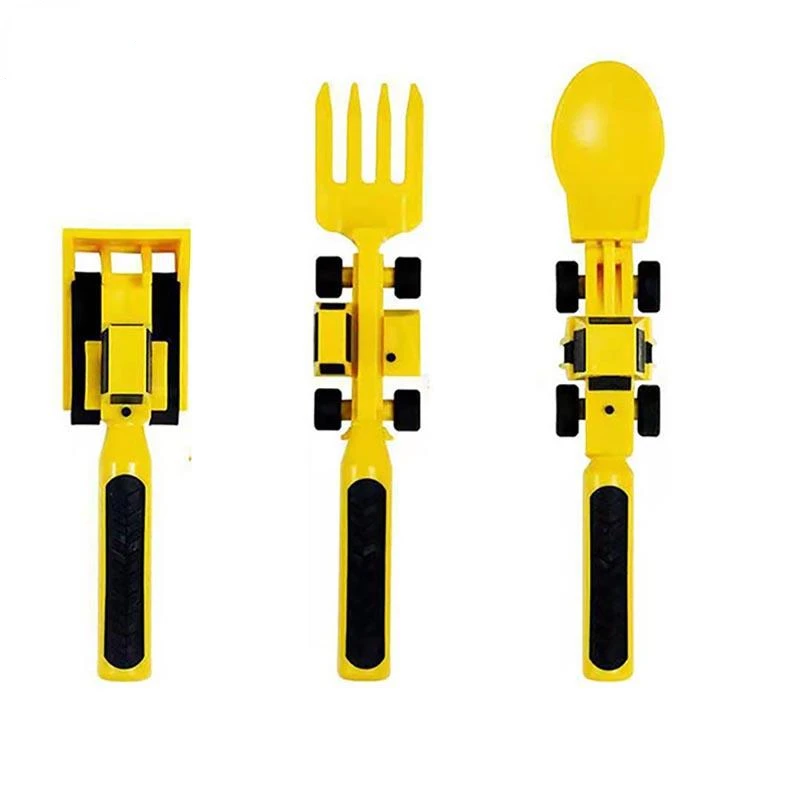 

Childrens Cutlery Set Food Utensils For Kids Bulldozer Excavator Shovel Spoon Fork Feeding Tableware Constructive Eating Kitchen