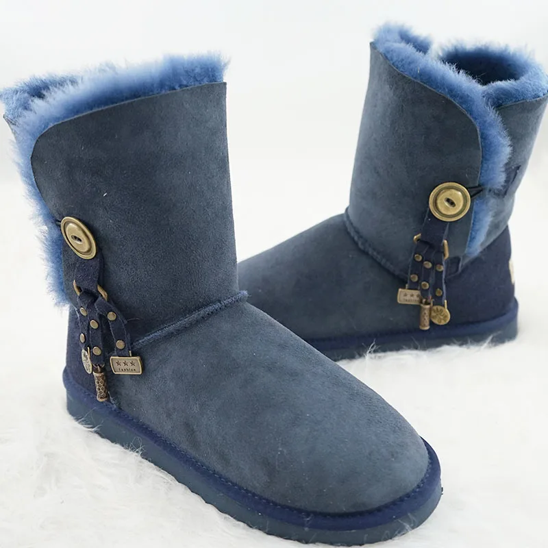 

New 2022 Mid Top Snow Boots Genuine Sheepskin Leather 100% Wool Ladies Winter Snow Boots New Brand Boots Free Shipping