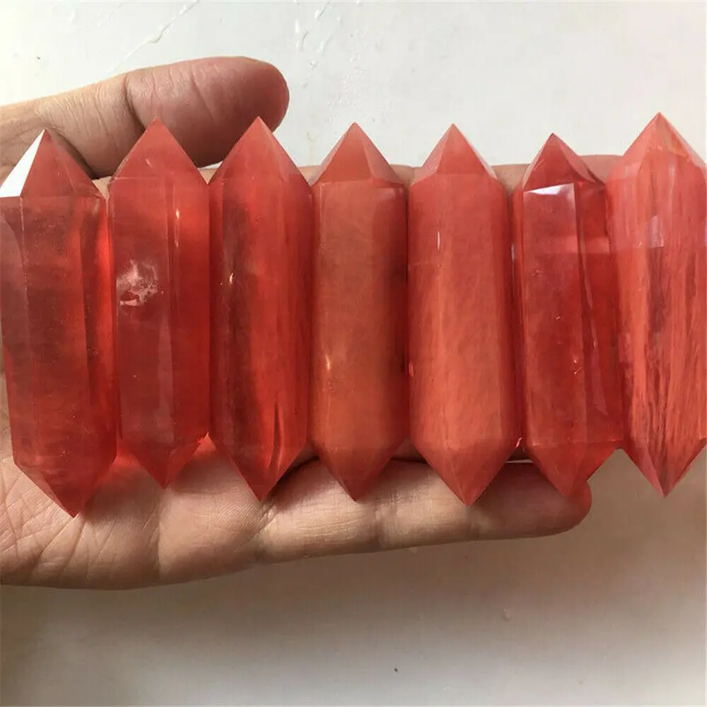 

Mineraali Pretty Red Smelting Quartz Crystal Double Pointed Tower Healing Obelisk Hexagonal 50-70mm Wand Reiki Terminated Stones