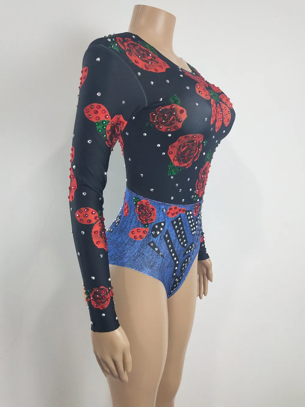 Боди с цветочным узором и кристаллами ночной клуб бар DJ танцовщица бальные танцы