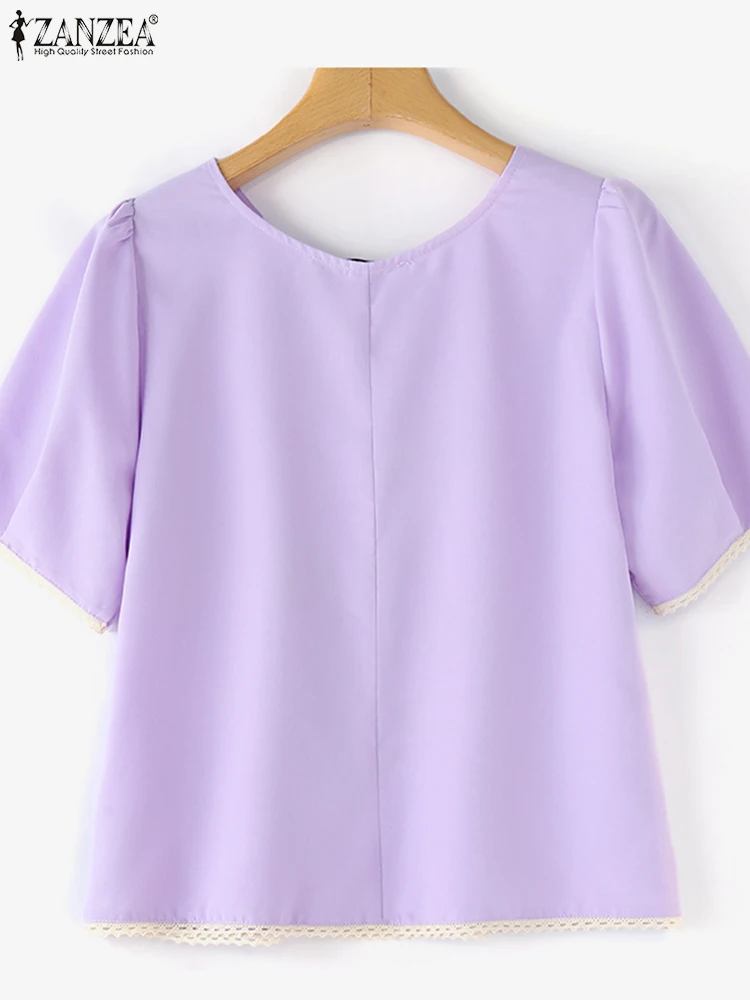 Блузка ZANZEA женская с цветочной вышивкой повседневный топ коротким