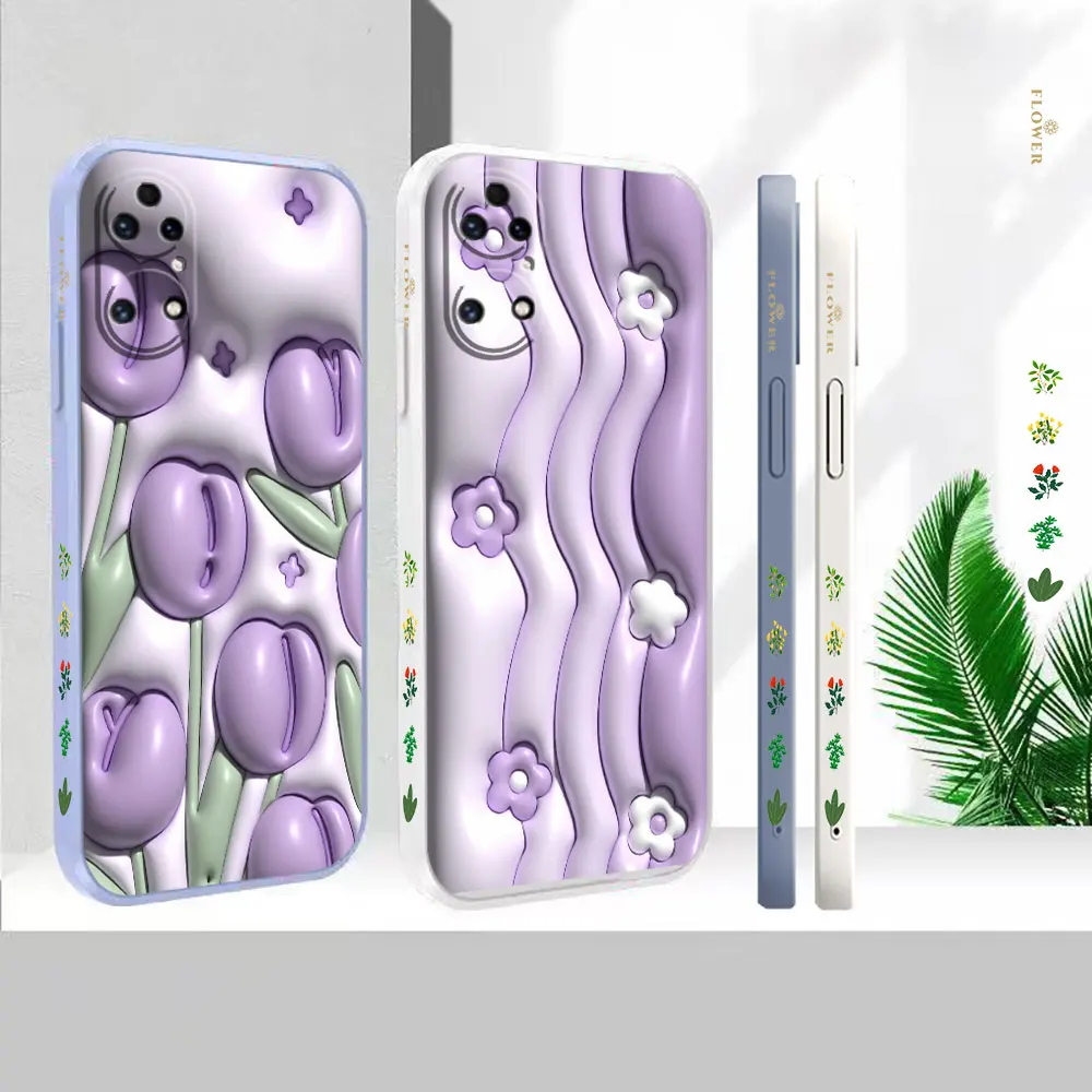 

Liquid Silicone For Huawei P60 P50 P40 P30 P20 Mate 50 40 30 20X 20 10 Pro Plus Colour Cover 3D Art Flower Case Funda Cqoue Capa