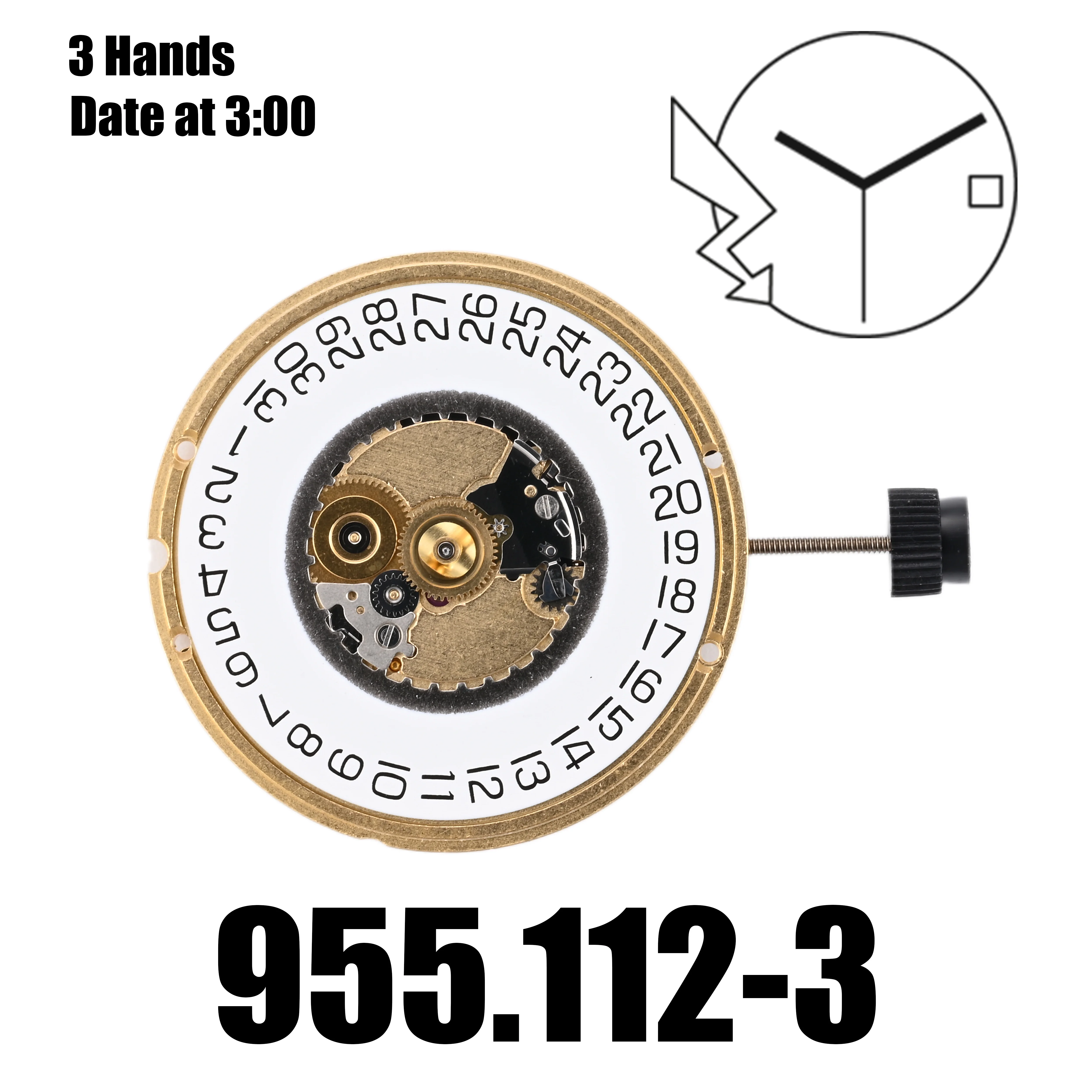 955.112 Механизм ETA 3 стрелки Белый диск даты на 3:00