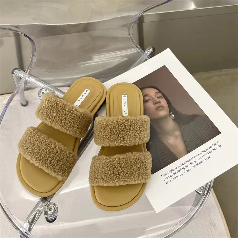 

Новинка осени 2022, Стильные корейские модные симпатичные сахарные тапочки из овечьей шерсти, удобные и универсальные модные и теплые персональные