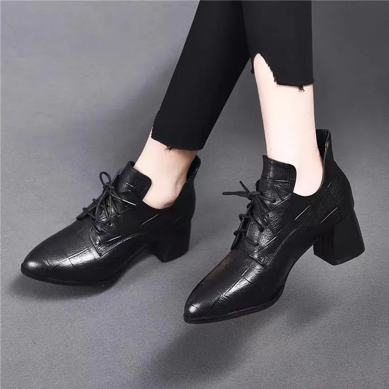 

Women Classic Black Autumn Lace Up Square Heel Shoes Female Fashion Brown Stylish Comfort Shoes Sapatos Zapatos De Mujer
