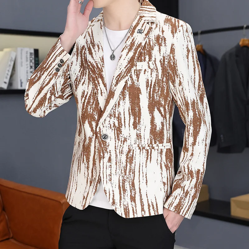 

HOO 2022 Men's Spring New Printed blazer Youth Casual Fashion Tailored blazer