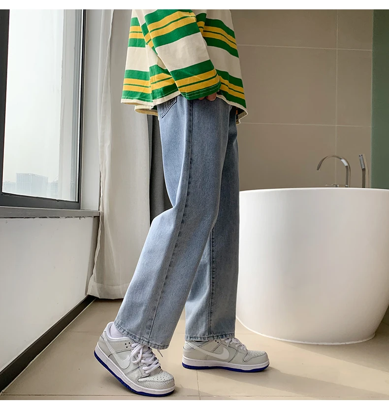 Vintage Blue Baggy Jeans Men's 2023 Autumn New Arrival Wide Leg Cargo Pants Fashion Streetwear Loose Straight Denim Trousers