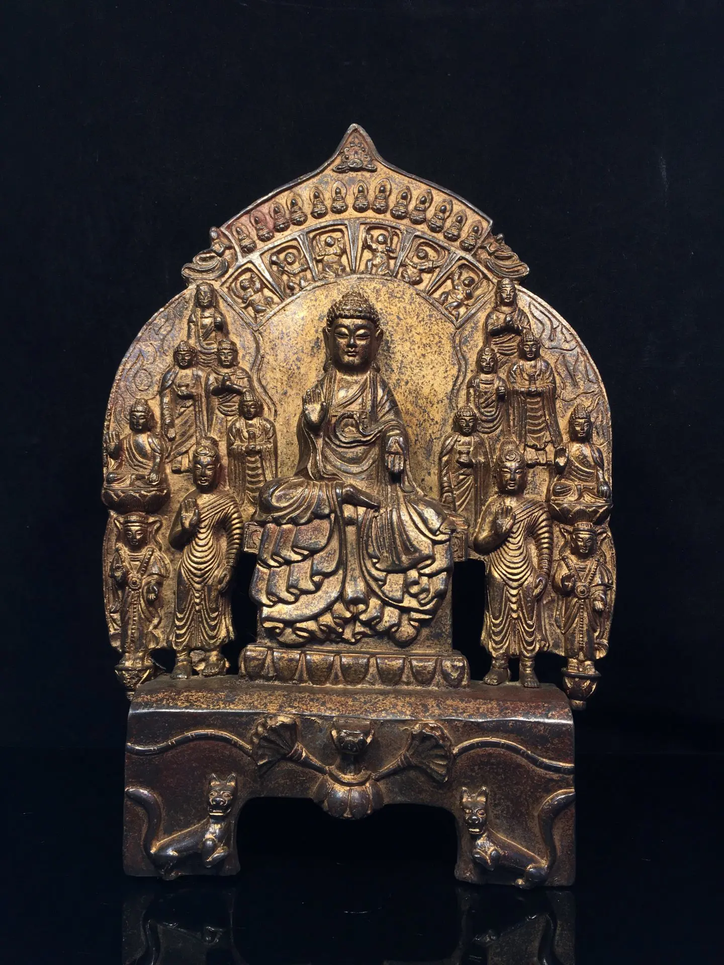 

11"Tibetan Temple Collection Old Bronze Cinnabar Northern Wei Buddha Sakyamuni Buddha Worship Hall Town House Exorcism