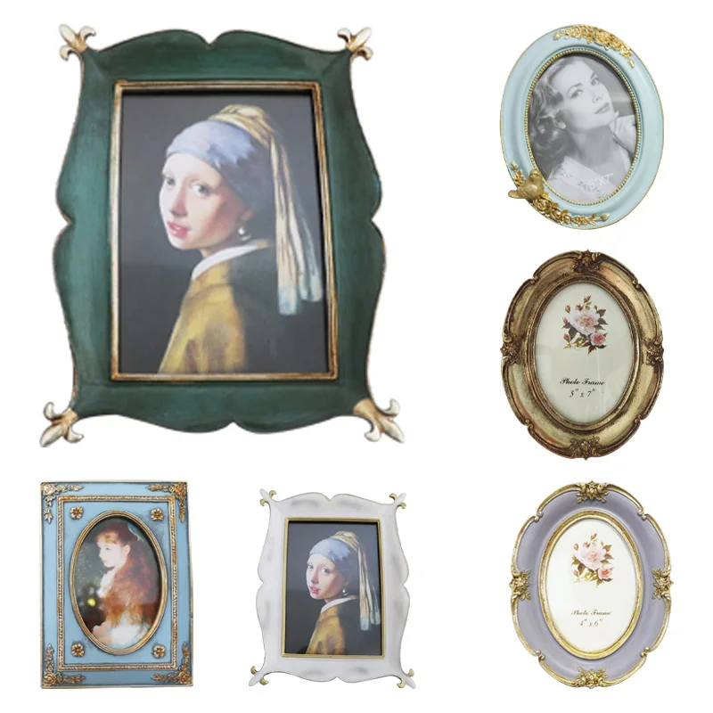 

6 Inch 7 Inch Picture Frame European Resin Vintage Photo Frame Oval RectangleShape Frames for Wedding Gift Home Decor