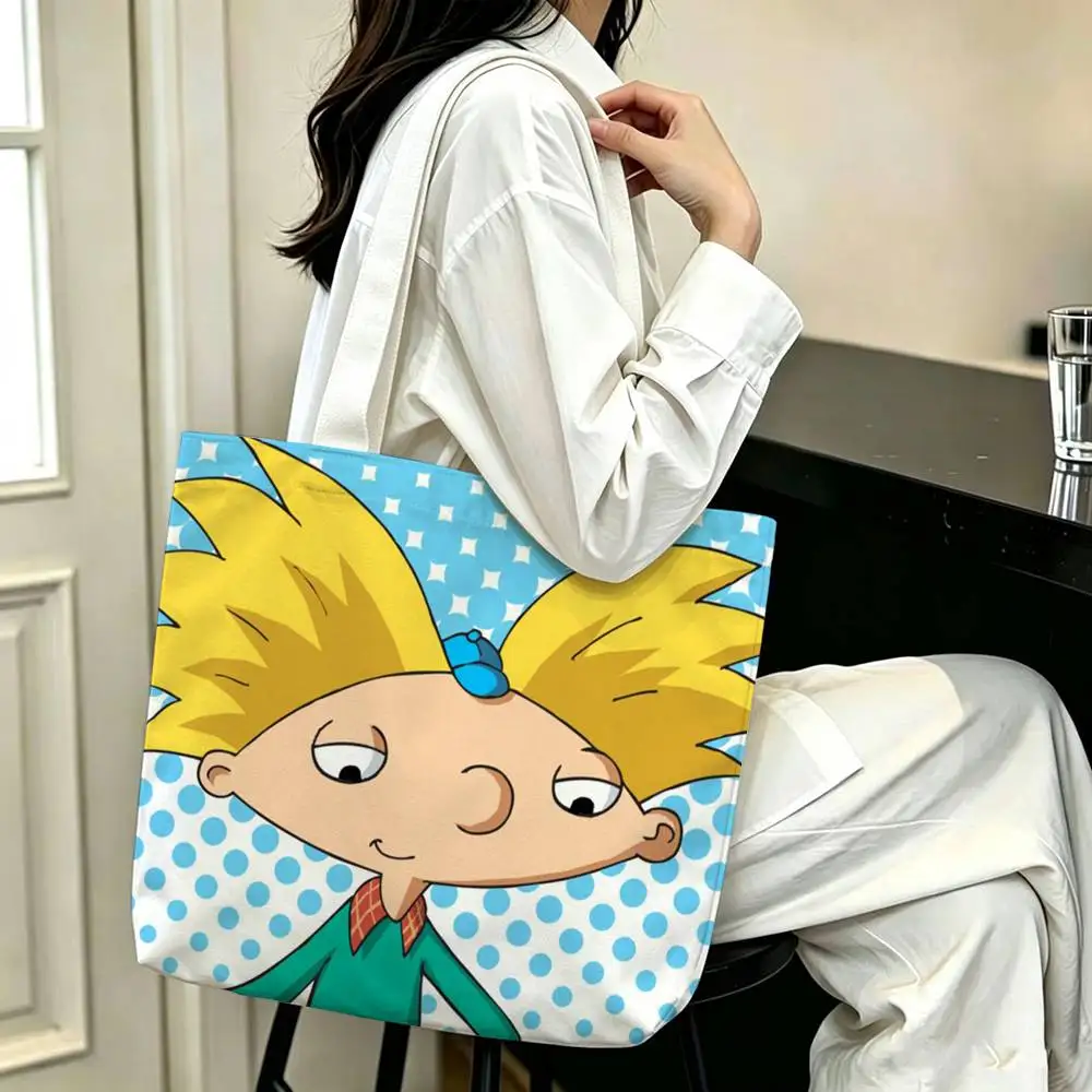 Фото Сумка-шоппер из холщовой ткани с принтом Hey Arnold, сумка через плечо, сумка для поездок на работу, сумка для покупок для мам №4