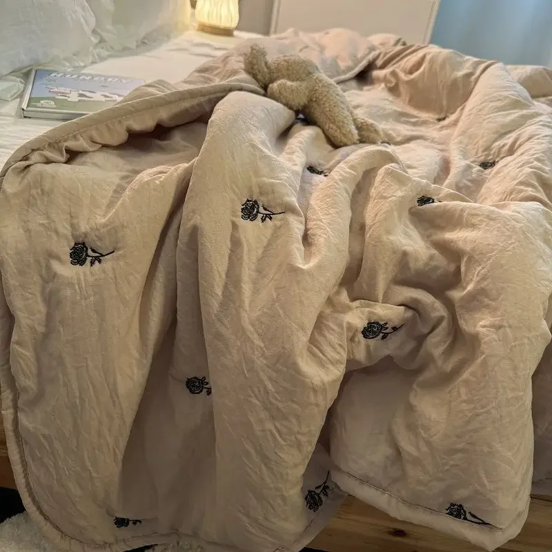 Кофейное односпальное стеганое одеяло из хлопка