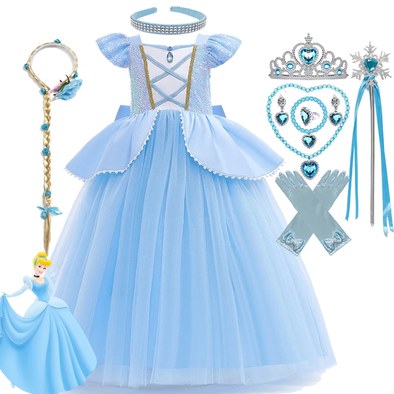 Halloween Costume Cinderella Princess Girls Cosplay Dress Children Fancy Vestidos Birthday Party Dress Clothes