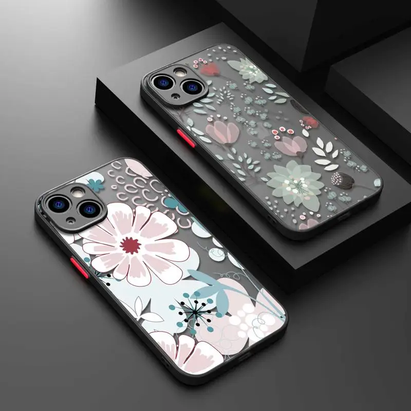 

Dark Blue Flower Luxury TPU Matte Phone Case For iPhone 11 Case For iPhone 14 13 12 Pro Max Mini X XR Xs 8 6 7 Plus Cover