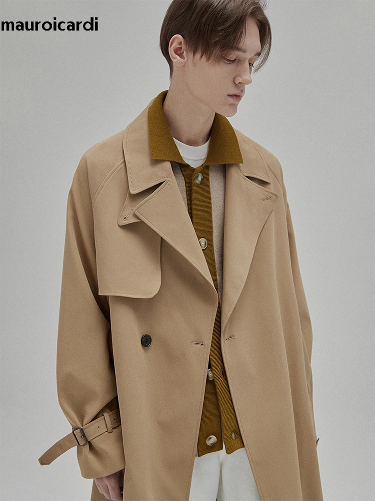 

Mauroicardi Spring Autumn Long Oversized Khaki Black Windproof Trench Coat for Men High Quality Korean Fashion 2022