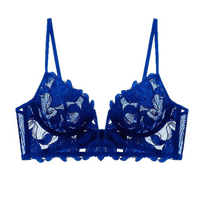 

Lace Bralette Sexy Underwear Embroidery Lingerie Top Deep V Underwire Mesh Stitching Ultra-thin Bra Women's Panties ropa mujer