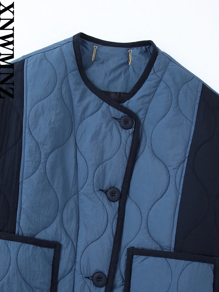 XNWMNZ Women Fashion Autumn Winter Patch Pockets Padded Jacket Coat Vintage Long Sleeve Button Female Outerwear Chic Tops