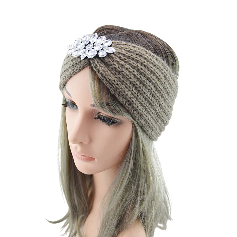 

Fashion Rhinestone Knitted Knot Cross Headband For Women Headwraps Autumn Winter Girls Turban Elastic Hair Band Hair Accessories