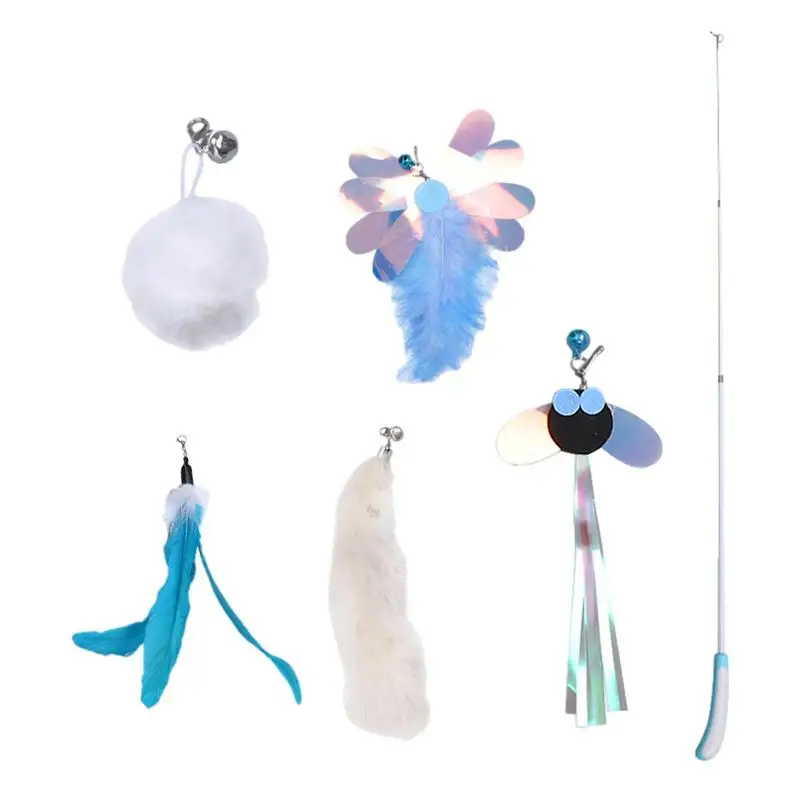

Feather Cat Toy Wand Retractable Kitten Toys Teaser 6 PCS Funny Kitten Toys Cat Toy Fishing Rod With Replacement Teaser For