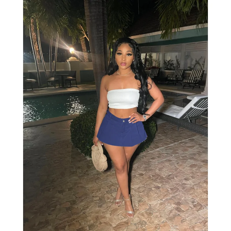 Women Shorts Streetwear Denim High Waisted Pleated Skirts Y2k Style Club Wear 2023 Summer Jeans Sexy Cargo Mini Skirt