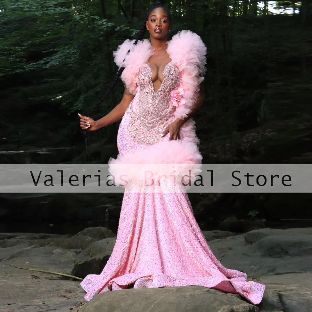

Sparkly Pink Mermaid Prom Dress Sequined Ruffles A-Line Backless Sexy Eening Dresses Vestidos Para Mujer Elegantes y Bonitos