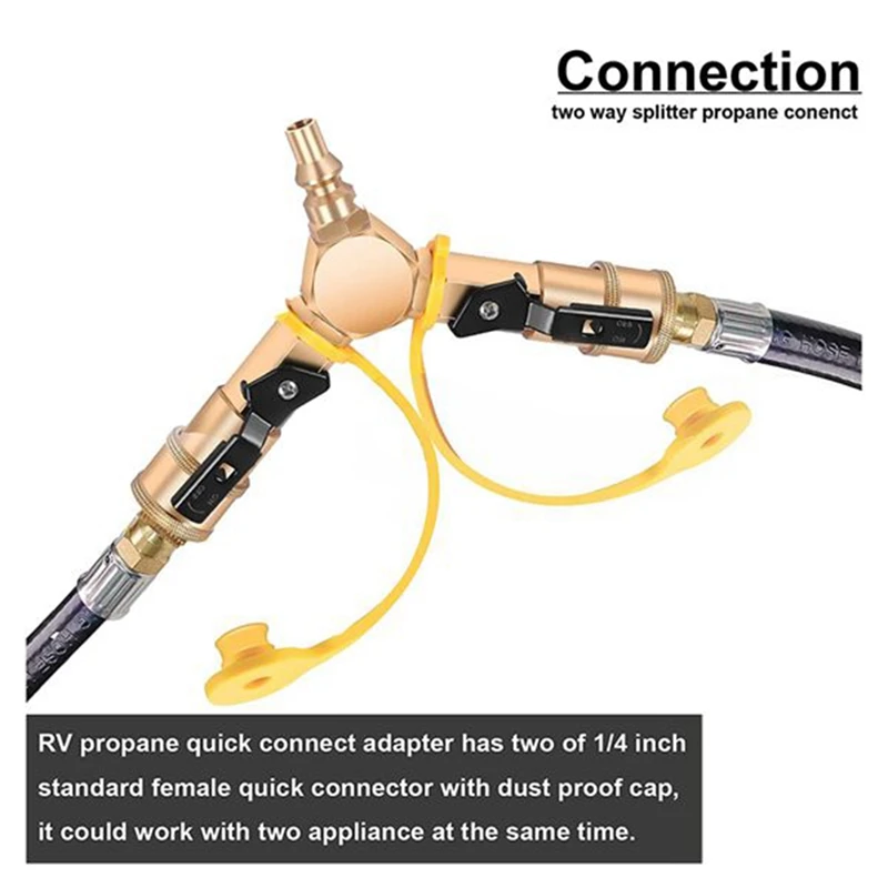 1/4-дюймовый Y-Сплиттер быстрого подключения RV пропан с запорным клапаном для