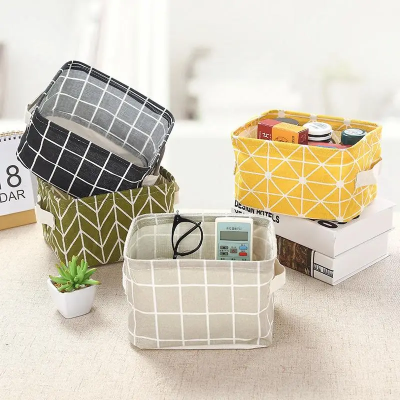 

Folding Linen Desktop Storage Box Waterproof Toy Sundries Storage Basket Cosmetic Underware Storage Organizer Office Stationery