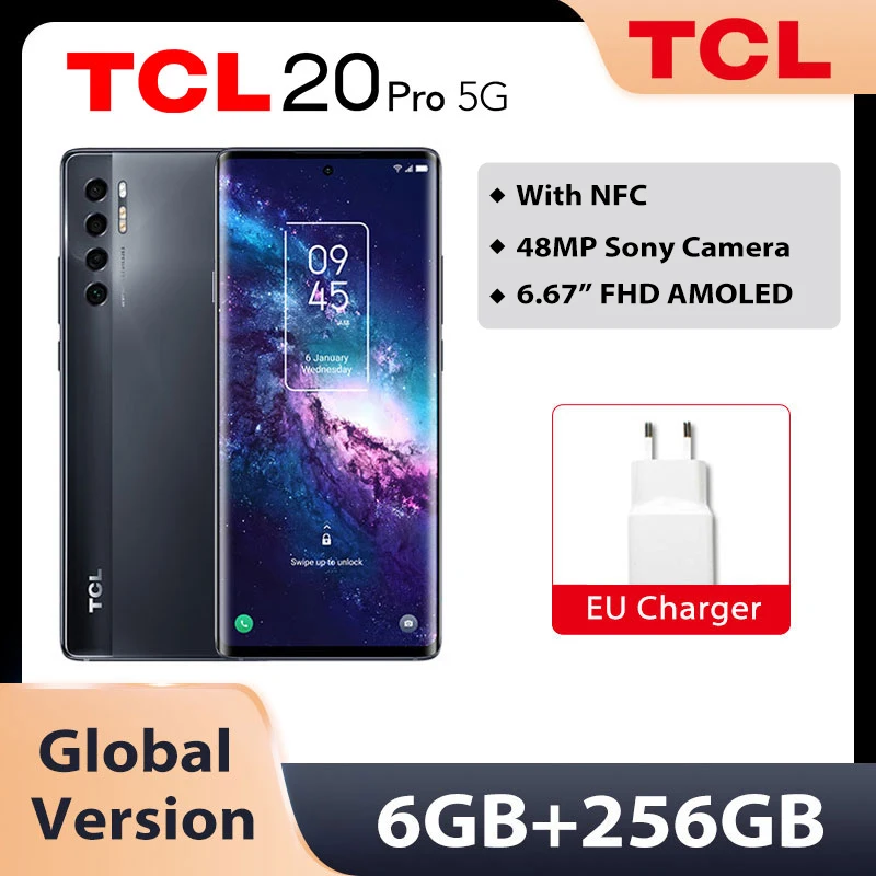 Смартфон глобальная версия TCL 20 Pro 6 + 256 ГБ NFC 67 дюйма FHD AMOLED Snapdragon 750G Беспроводная