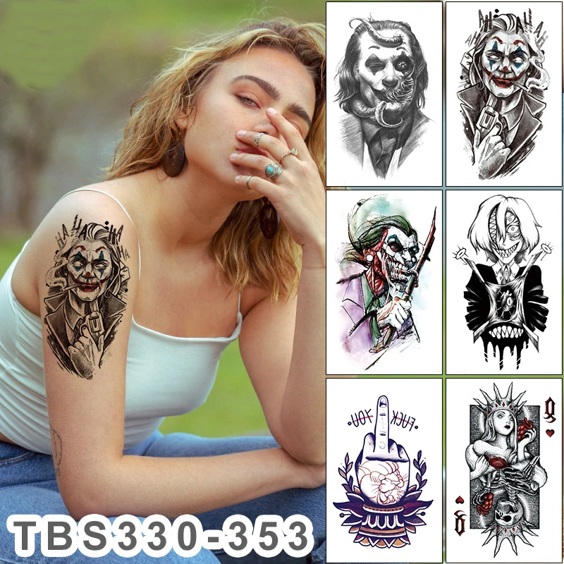 

Водостойкие временные тату-наклейки 24 дизайна, привидение, лицо, клоун, королева, девять хвостов, лиса, водостойкие тату-наклейки для мужчин ...