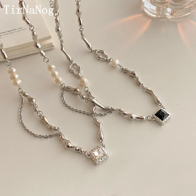 

French Baroque Natural Freshwater Pearl Necklace Fashion Luxury Elegant Retro Geometric Square Splicing Clavicle Necklace