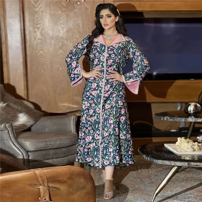 Eid Mubarak Diamonds Abaya Dubai Turkey Muslim Hijab Dress Abayas for Women Dresses Jalabiya Islamic Caftan Moroccan Kaftan Gown