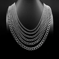 xhn 4567810mm stainless steel necklace men women curb cuban link chain male chokers hip hop for boy girl