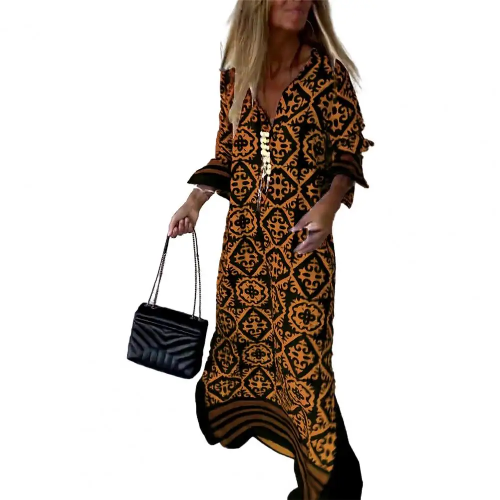 

Платье-Макси женское с длинным рукавом, свободный крой, с цветными контрастными манжетами, с Боковым Разрезом на подоле, элегантная уличная одежда в стиле ретро