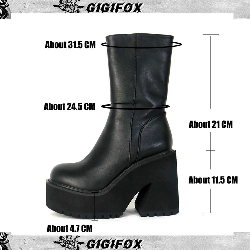 Сапоги женские GIGIFOX в готическом стиле на высоком каблуке молнии черные толстой