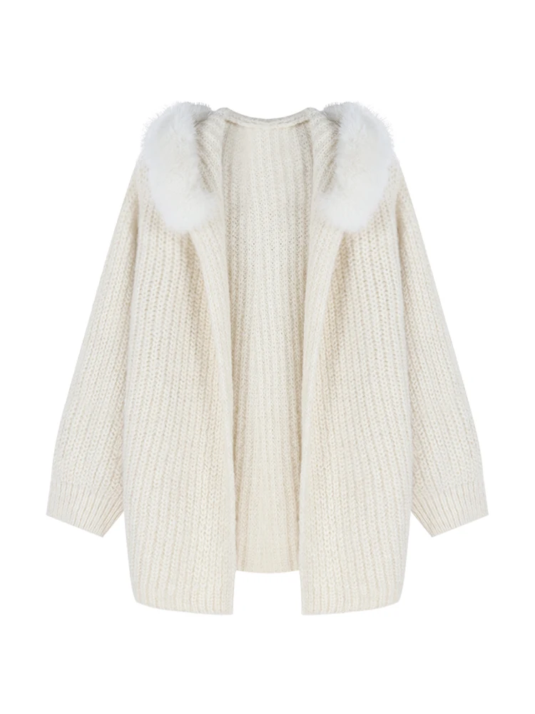 ADAgirl белый свитер с капюшоном женский вязаный кардиган длинными рукавами зимняя