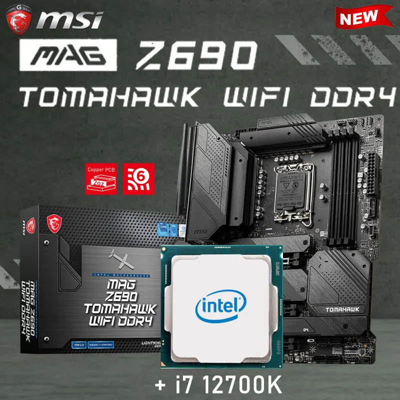 

Intel i7 12700K Combo With MSI MAG Z690 TOMAHAWK WIFI DDR4 Motherboard Set 128GB M.2 PCI-E 5.0 Placa-mãe 1700 LGA ATX Z690 New