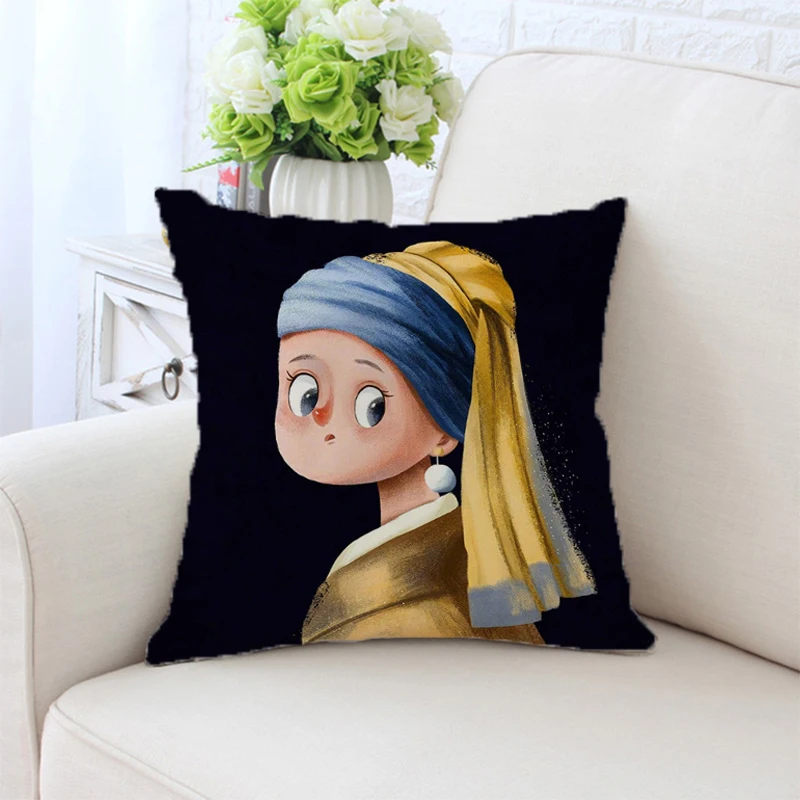 

Q Edition Famous Painting Pillowcases for Pillows Short Plush Pillow Cases Decorative Cushion Cover Body Car Sofa Pillowcase Bed