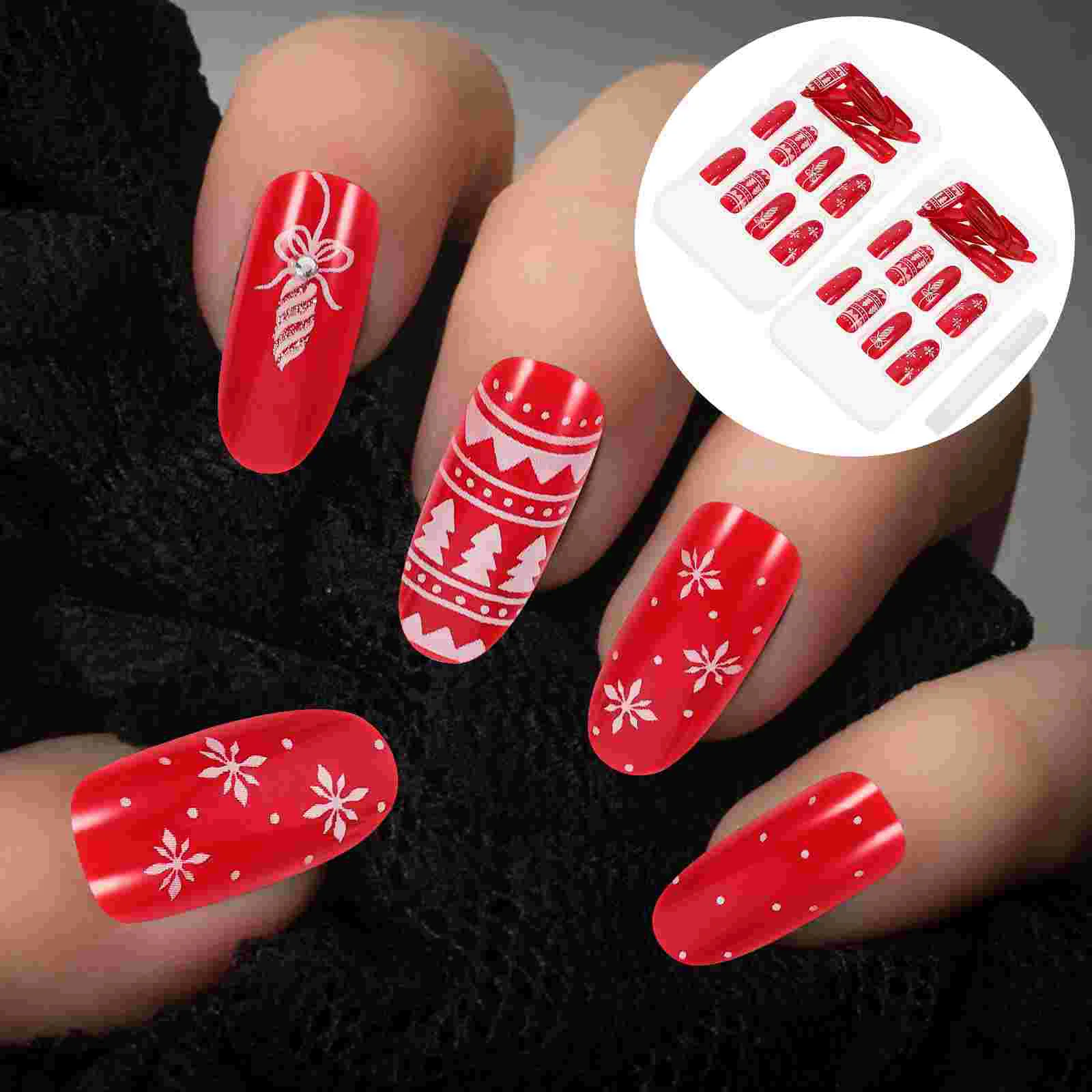 

48Pcs Christmas False Nail Xmas Holiday Fake Nails Manicure Art DIY Accessories