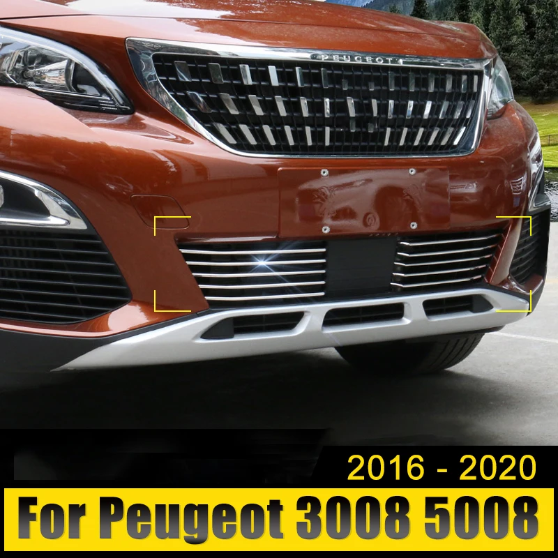 

For Peugeot 3008 5008 GT 2016 2017 2018 2019 2020 Stainless Steel Car Racing Grills Front Grille Trim Strips Cover Accessories