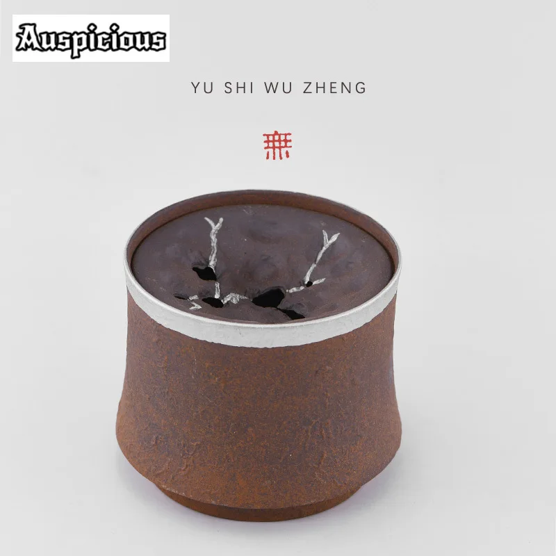 

550ml Retro Coarse Pottery Jianshui Handamde Gilt Silver Washing Cup Bowl Writing-brush Washer Tea Residue Bucket Chaxi Craft