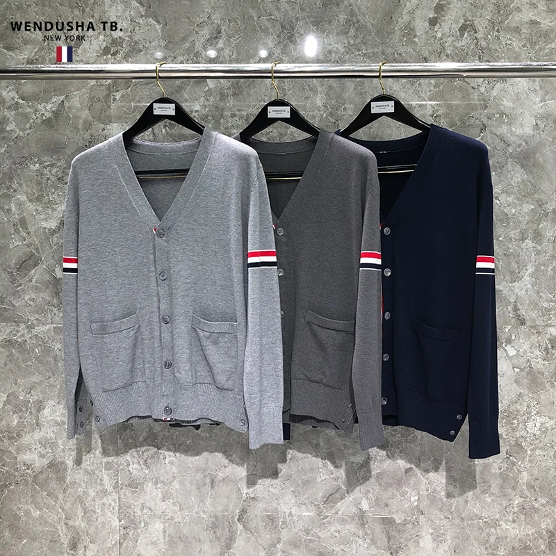 

TB Knitwear Classic Sweater Coat Yarn Dyed V-neck Couple Same Day Fashion Brand Double Sleeve Ribbon Cardigan