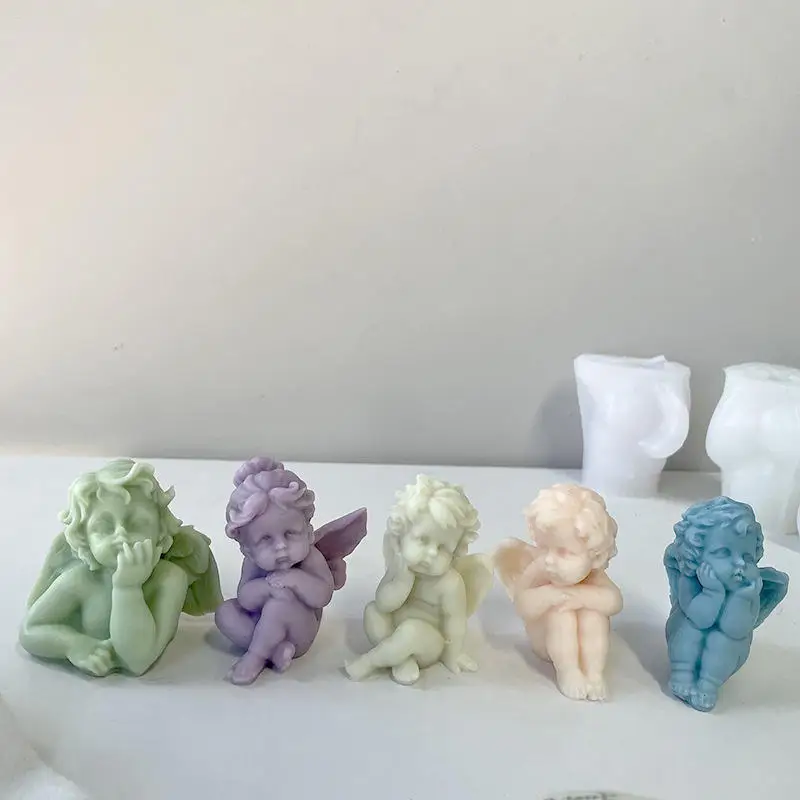 

BT0213 Home Decoration DIY Cute Kids Candle Sculpture Angel Wings custom silicone candle molds 3D Baby Candle Molds