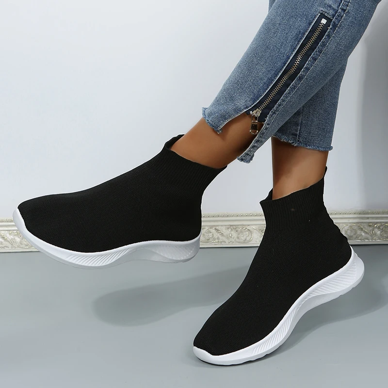 2022 г. осенняя женская обувь на плоской подошве с высоким берцем из дышащего