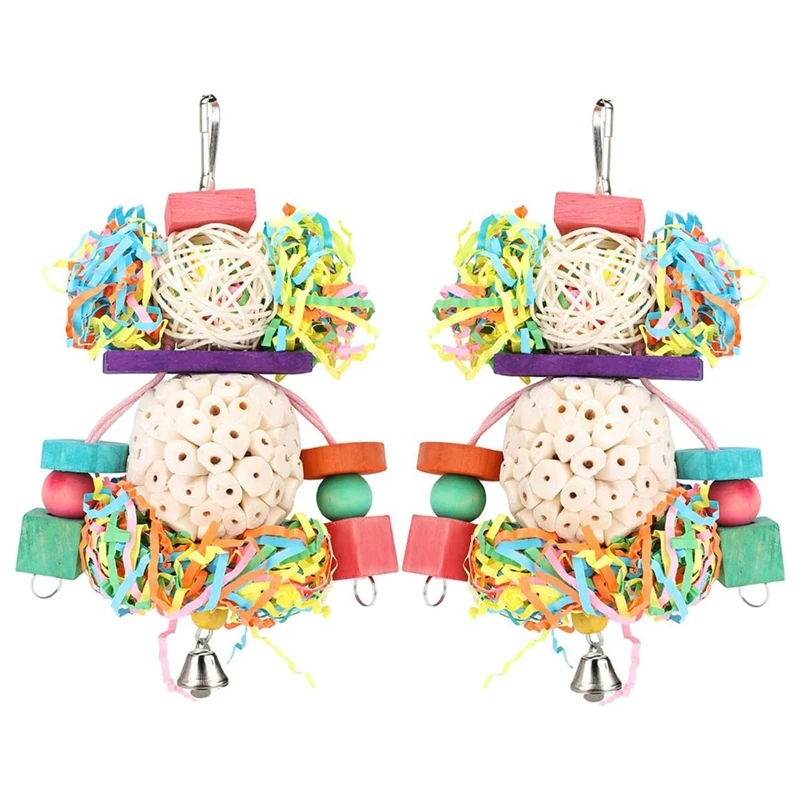

Bird Toys Parrot Toys Hanging Natural Soft Sola Ball Beak Chew Shred Forage Toys For Parrots,Cockatiel,Conure 2Pcs