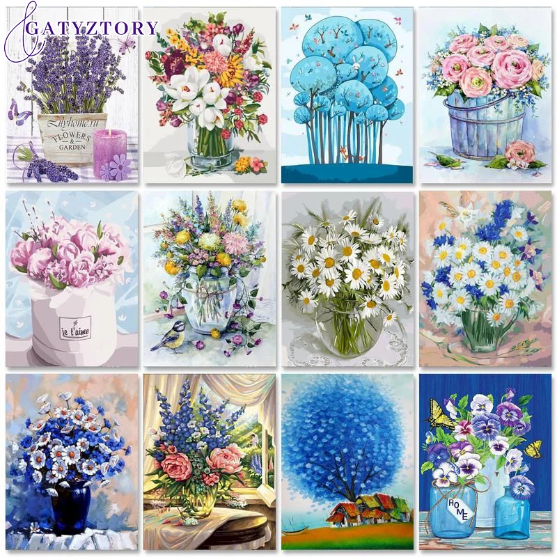 

GATYZTORY 60x75cm Painting by numbers Frameless Picture Drawing Flowers Coloring by numbers Adults crafts Decorative paintings