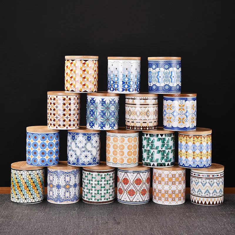 

Bamboo Lid Mini Ceramic Jar Portable White Porcelain Nut Tea Jar Kitchen Sealed Seasoning Pot Food Storage Box Home Decor Modern