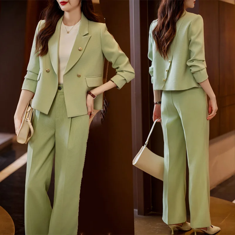 

Женский костюм зеленого цвета, новый темпераментный жакет в стиле богини, профессиональный Повседневный короткий костюм из двух предметов для осени
